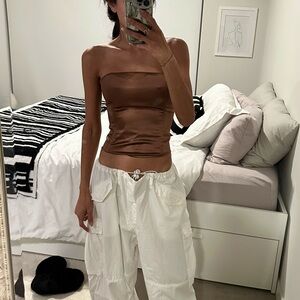 Lioness Aniston Brown Satin Lace-Up Corset Top